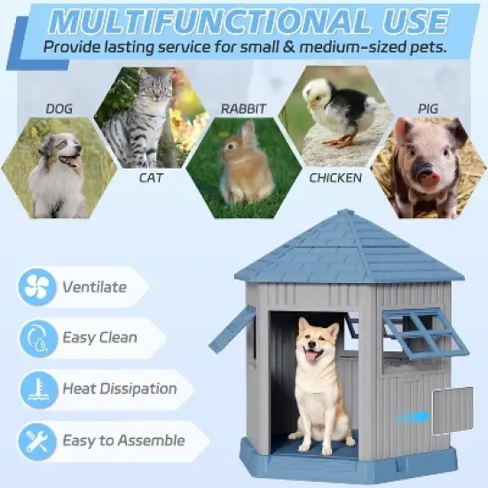 SEVOBAL Pet Crates and Houses Barn Dog House Removable Roof Easy Cleaning Waterproof UV Protected for Outdoor Yard Patio, Blue, 34.8"*30.51"*36.89" image {3}