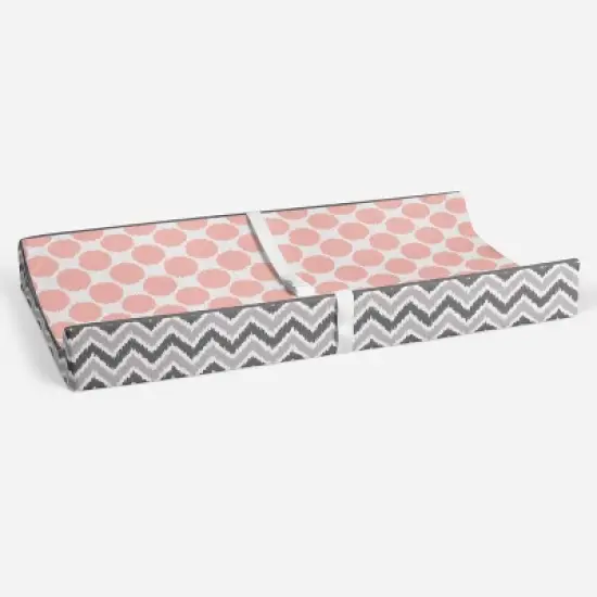 Bacati - Ikat Zigzag Coral Dots Muslin Changing Pad Cover image {3}