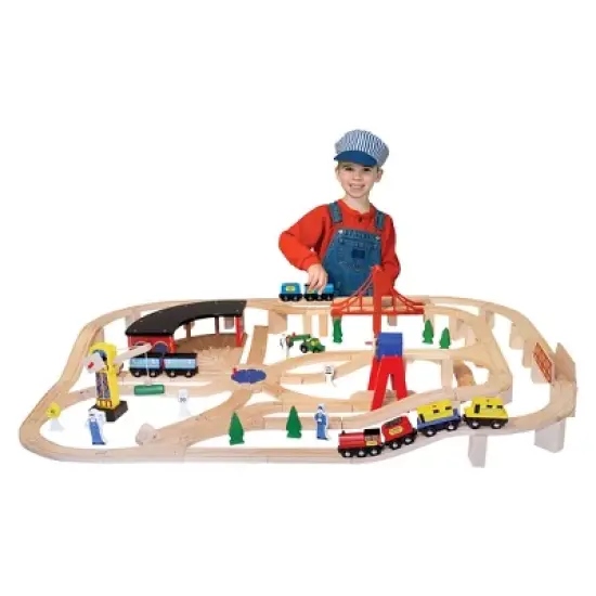 Melissa & Doug Deluxe Wooden Railway Train Set (130+pc) image {10}
