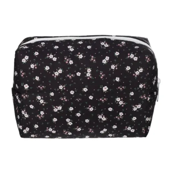 Unique Bargains Portable Floral Cosmetic Bag Black 1 Pc image {3}
