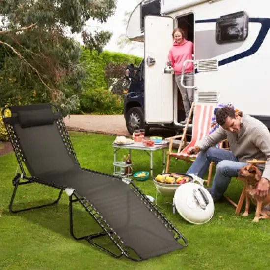 Tangkula Foldable Beach Chaise Lounge Chair W/ Pillow image {4}