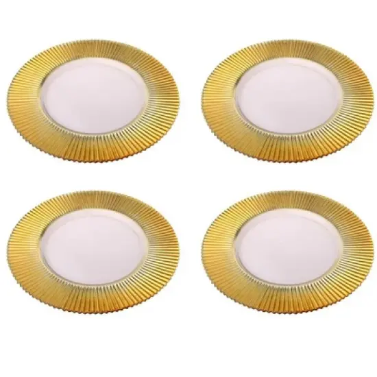 Classic Touch Set Of 4 Glass Chargers With Gold Border - 13"D image {2}