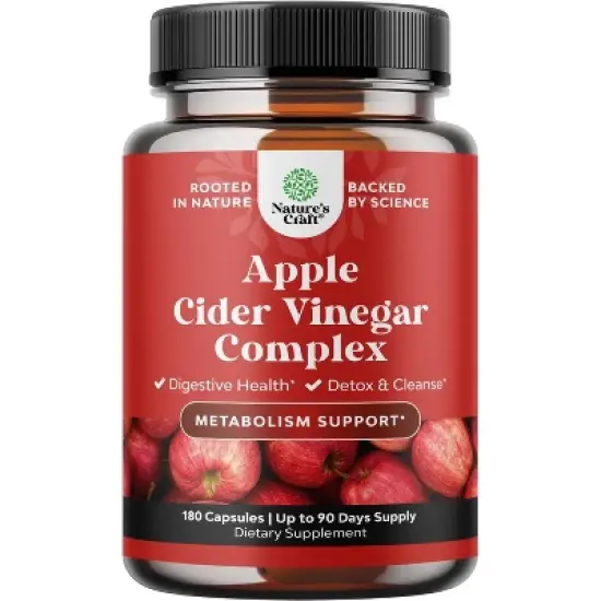 Apple Cider Vinegar Complex, ACV Deep Cleanse and Detox Pills for Gut and Digestive Health with Slimming Cayenne, Nature's Craft, 60ct or 180ct image {8}