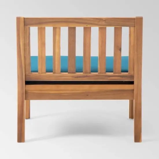 Yadira 3pc Acacia Wood Chat Set - Teak/Dark Teal - Christopher Knight Home image {2}