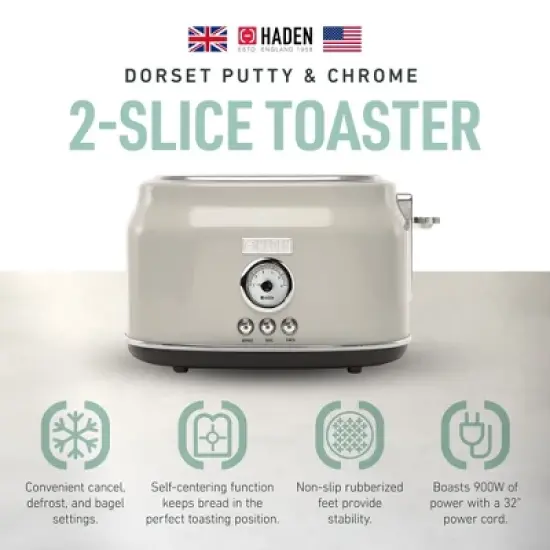 Haden 75003 Dorset Wide Slot Stainless Steel Body Countertop Retro 2 Slice Toaster with Adjustable Browning Control image {1}