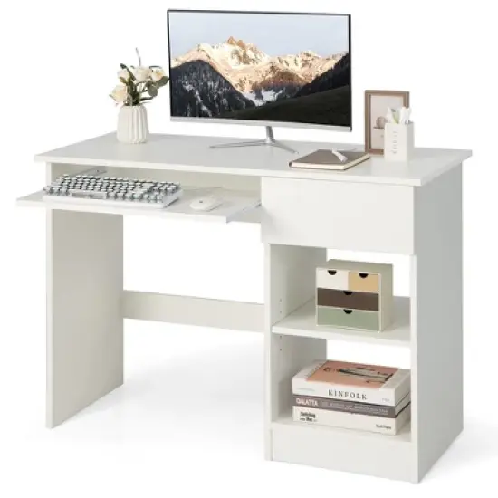Costway Computer Desk Home Office Workstation Study Laptop Table with Keyboard Tray Drawer Black/White image {11}