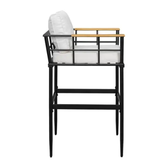 Whisen Iron Outdoor Dining Set with Acacia Wood Armrest Suitable For Patio, Balcony Or Backyard image {7}