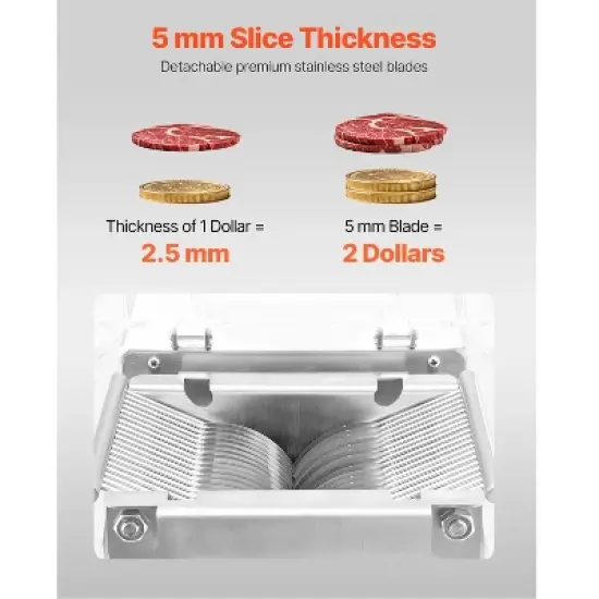 VEVOR Meat Cutter Machine, 850W Meat Slicer, 551 lb/h Commercial Meat Cutting Machine Stainless Steel, 5 mm Thickness, Detachable Blades, Silver image {3}