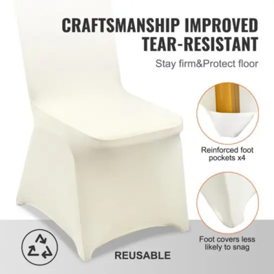 VEVOR Stretch Spandex Folding Chair Covers, Universal Fitted Chair Cover, Removable Washable Protective Slipcovers, for Wedding, (30PCS Ivory White) image {5}