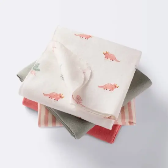 Flannel Baby Blanket - Coral Dinosaurs - 4pk - Cloud Island&trade; image {4}
