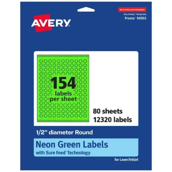 Avery Neon Green Paper Labels, 0.5" Diameter Round image {9}