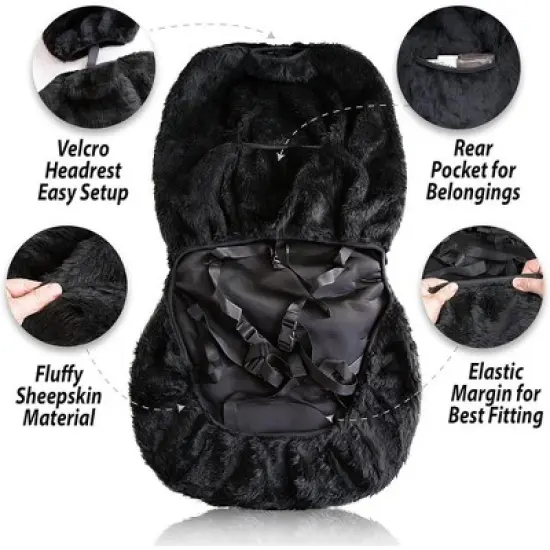 Zone Tech Genuine Sheepskin Black Car Seat Cover, Fluffy Luxury Wool Front Seat Covers, Universal Fits Car, Truck, SUV, & Van image {2}