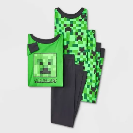 Boys' Minecraft 4pc Pajama Set - Green/Black image {3}