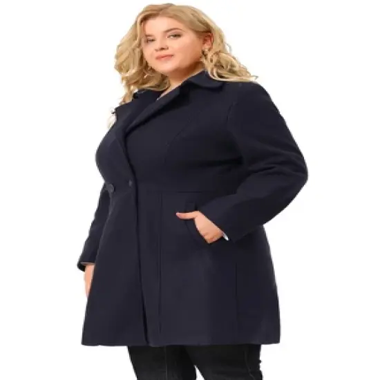 Agnes Orinda Women's Plus Size Notched Lapel Single Breasted Winter Long Pea Coat image {3}
