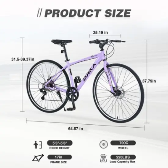 INFURNIC Bicycles Shimano 7 Speed Hybrid Road Bike with Double Disc Brakes for Men and Women City Riding, Purple, 64.57"*25.19"*37.79" image {3}