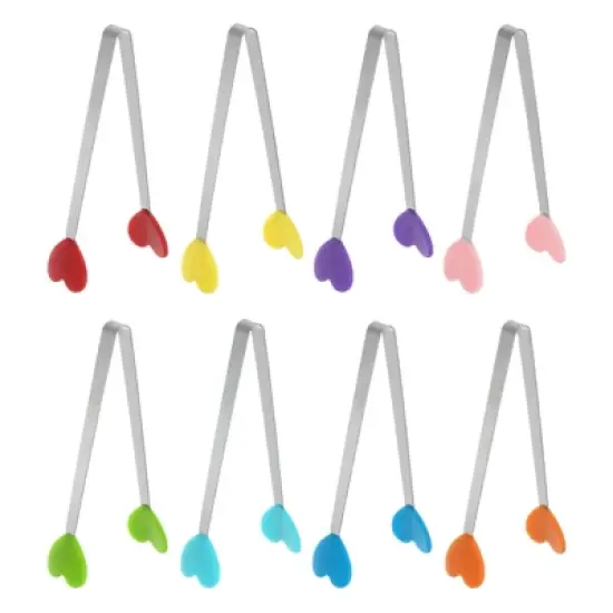 Unique Bargains Stainless Steel Silicone Tips Mini Kitchen Food Tongs 8 Pcs image {7}