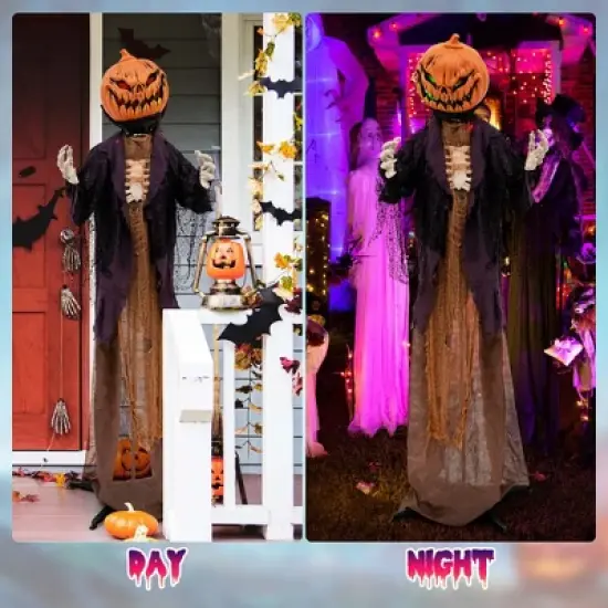 Costway 5.6 FT Halloween Animated Standing Pumpkin Scarecrow with Weird Phrases & LED Eyes image {6}