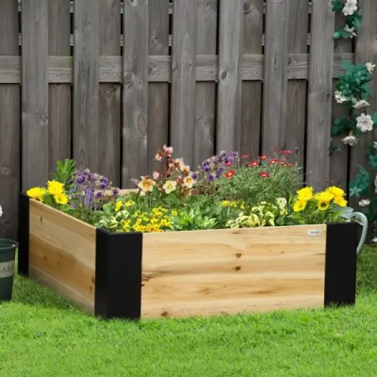 Outsunny Wooden Raised Garden Bed Flower Box with Metal Bracket, Installed by Hand, Outdoor Planter Box, 31.5 x 31.5in Square, Natural image {2}