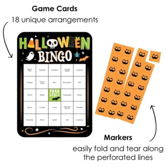 Big Dot of Happiness Jack-O'-Lantern Halloween - Bingo Cards and Markers - Kids Halloween Party Bingo Game - Set of 18 image {2}