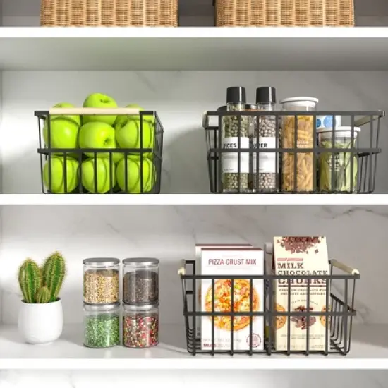 Oceanstar Metal Wire Organizer Bin Basket with Handles, Set of 3, Black image {3}