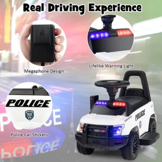 Costway 2-in-1 6V Kids Ride On Police Car Toddler Push Car w/ Megaphone & Siren White\Black image {6}