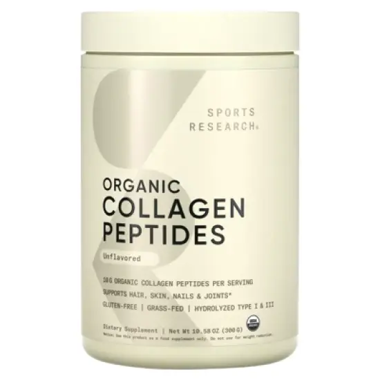 Sports Research Organic Collagen Peptides, Unflavored, 10.58 oz (300 g) image {4}