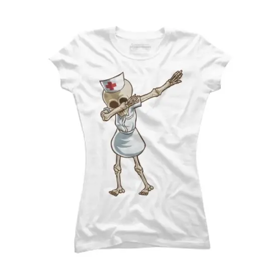Junior's Design By Humans Halloween Dabbing Funny Skeleton Nurse RN Costume Gift By COVI T-Shirt image {4}