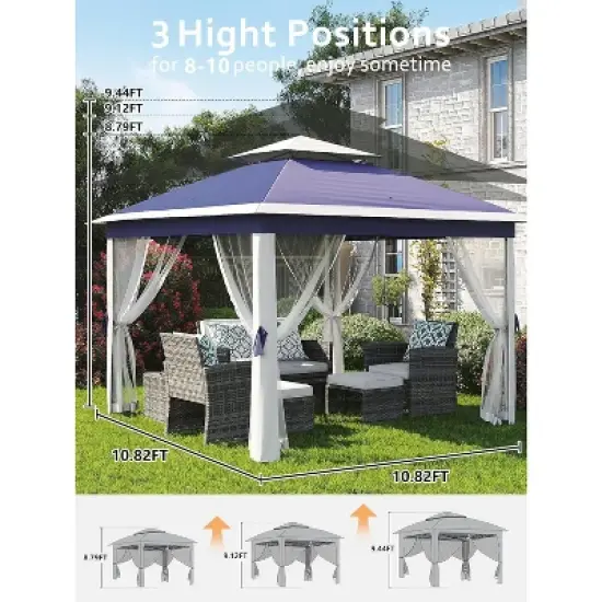 11x11 Pop Up Canopy Tent with Mosquito Netting, Outdoor Canopy Shelter Gazebo Easy Setup, Water & UV Resistant for Garden, Party, Outdoor image {2}