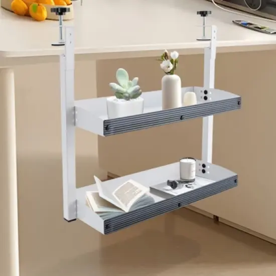 YIYIBYUS Clamp-on Desk Shelf, 2-Tier Shelving with Adjustable Storage Tray image {2}