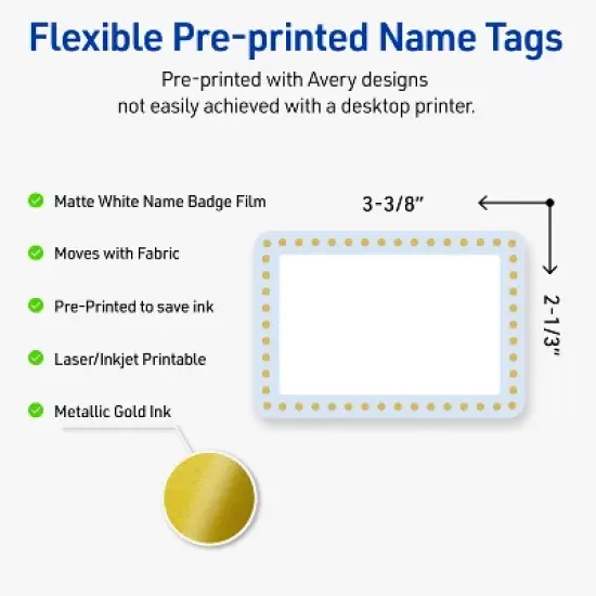 Avery&reg; Name Tags, 2-1/3" x 3-3/8", Blue Border w/ Gold Dots, 80ct image {1}