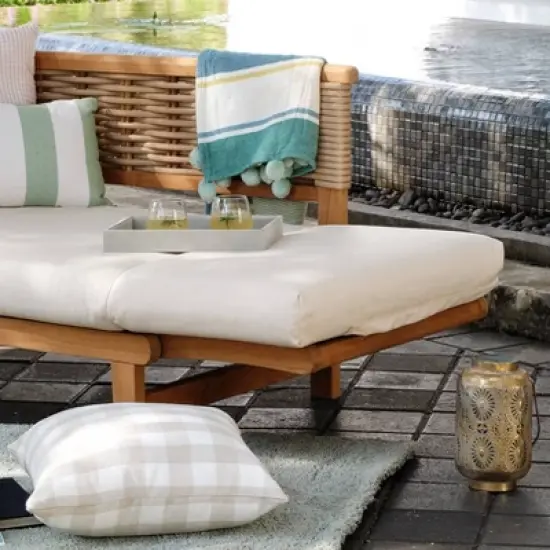 Cambridge Casual Auburn Teak & Wicker Outdoor Patio Daybed with Cushion Brown/Beige image {4}