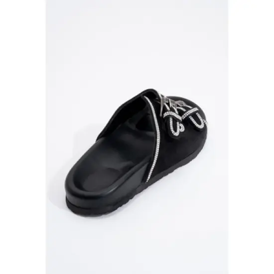 Allen - Black Leather Rhinestone Slide Sandal (Women) | Forever & Always Shoes image {3}