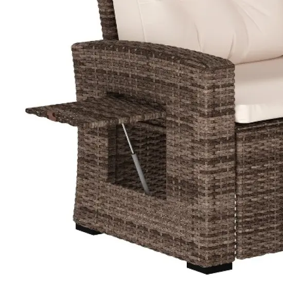 Merrick Lane Indoor/Outdoor L-Shaped Sofa/Dining Table Conversation Set with Wicker Rattan Construction and Weather-Resistant Cushions image {9}