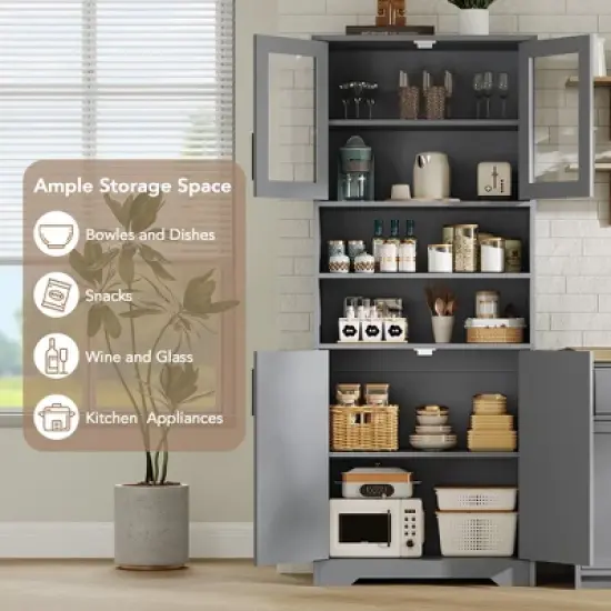 67" Tall Storage Cabinet, Pantry Cabinets with Glass Doors and Adjustable Shelves, Freestanding Kitchen Cupboard for Living Room, Dining Room image {1}