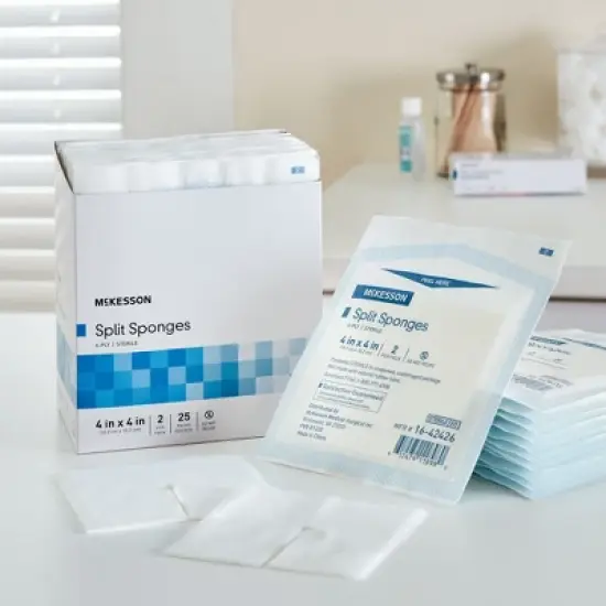 McKesson Split Sponges, 6-Ply Sterile, 4 in x 4 in, 2 per Pack, 25 Packs, 50 Total image {3}
