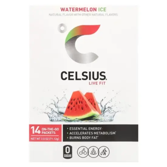 Celsius Live Fit, Watermelon Ice, 14 On-The-Go-Packets, 0.18 oz (5.08 g) Each image {5}