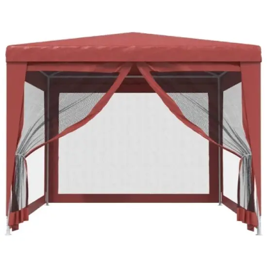 vidaXL Red Party Tent with 4 Mesh Sidewalls, Heavy-Duty Iron Frame, UV and Water-Resistant Roof, Ideal for Outdoor Gatherings and Events image {2}