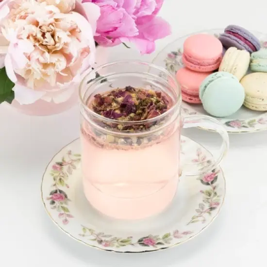 Pinky Up Blake Tea Infuser Mug with Lid, Glass Cups for Loose Leaf or Flowering Teas, Travel Mugs, Home Office, Picnic, Camping, 12 oz Set of 1, Clear image {3}