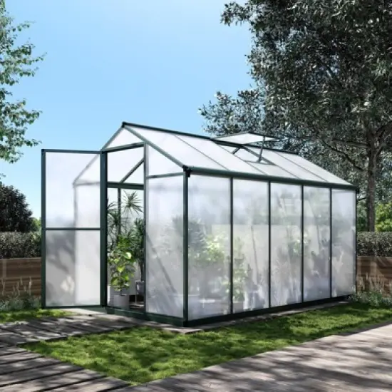 Heavy-Duty Greenhouse Aluminum Walk-In Greenhouse with Adjustable Ventilation and Lockable Door for Vegetables Herbs and Outdoor Plants Green image {2}