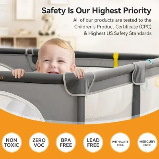 GOTGELIF 79"x63" 4-Panel Baby Playpen Spacious & Secure Portable Playard image {5}