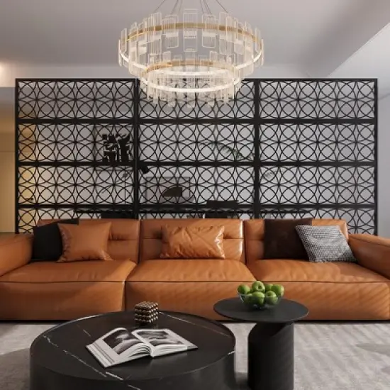 GustoWave Metal Privacy Screen with Stand - 71"X 46" Freestanding Outdoor Decorative Privacy Panels &ndash; Weather-Resistant Rustproof Room Divide (Black) image {3}