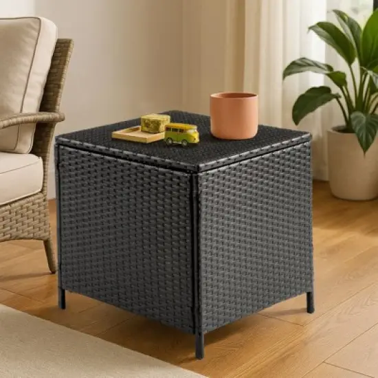 Karl Home Patio Black Square Wicker Side Table image {4}