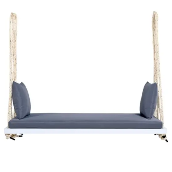 COWLOWN Acacia Wood Hanging Swing Chair, Porch Swing with Cushion & Pillows, 400lb Capacity image {9}