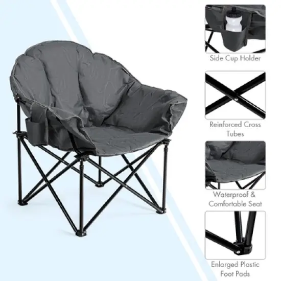 Costway Folding Camping Moon Padded Chair with Carry Bag Cup Holder Portable Navy\ Brown\Grey image {2}