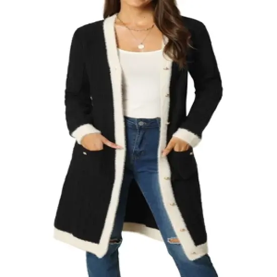 Seta T Women's Long Sleeve Button Down Open Front Contrast Color Cardigan with Pockets image {6}