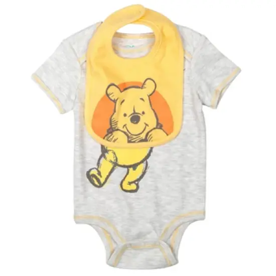 Disney Winnie the Pooh Baby Bodysuit Pants Bib and Hat 4 Piece Outfit Set Newborn to Infant image {6}
