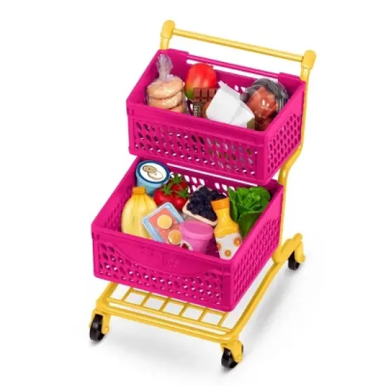 Our Generation Grocery Day Shopping Cart Pink & Yellow Accessory Set for 18" Dolls image {3}
