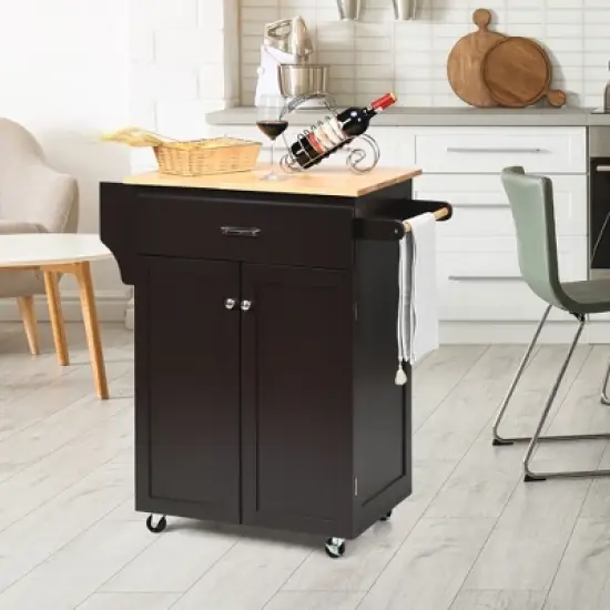 Costway Rolling Kitchen Island Utility Kitchen Cart Storage Cabinet Brown/White image {2}