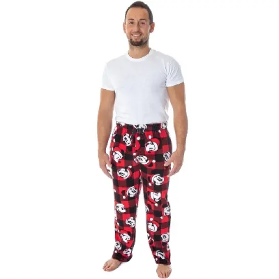 Disney Mickey Mouse Mens Plaid Minky Plush Fleece Pajama Pants image {1}