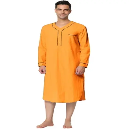 Lars Amadeus Men's Nightshirt Cotton Sleep Shirt Long Sleeves Henley Nightgown Sleepwear image {7}